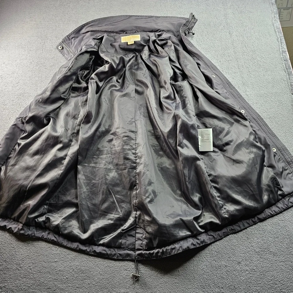 Michael Kors‎ Anorak Rain Coat Women's S Gray Long Sleeve Hooded Snap Inside Zip